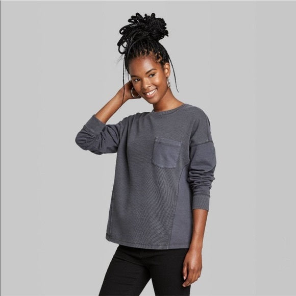Women's Long Sleeve Waffle Knit Pullover