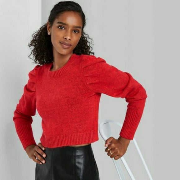 Women's Puff Sleeve Crewneck Pullover Sweater