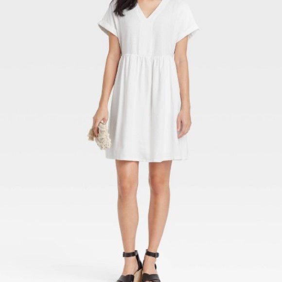 Women's Vneck Linen Short Sleeve Dress