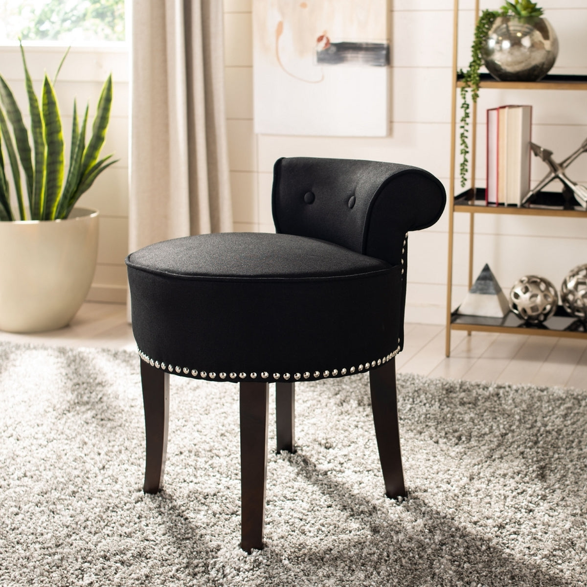 22.8-in H Black Round Makeup Vanity Stool (SB755)