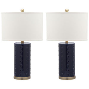 Roxanne 26 in. Navy Ceramic Table Lamp with White Shade Set of 2(2668RR)