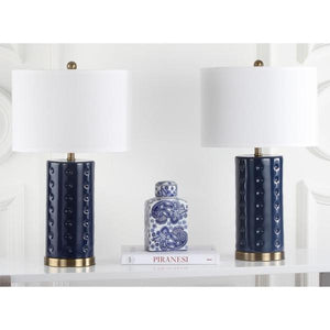 Roxanne 26 in. Navy Ceramic Table Lamp with White Shade Set of 2(2668RR)