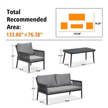 Load image into Gallery viewer, PURPLE LEAF Patio Conversation Set 4 Pieces Aluminum Frame Rope Outdoor Furniture with Coffee Table, Outdoor Patio Set with Cushions
