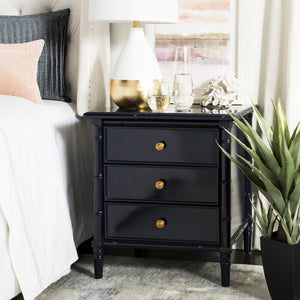 Mina Modern Coastal 3 Drawer 25" H Bamboo Nightstand in Navy #777HW