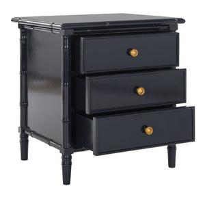 Mina Modern Coastal 3 Drawer 25" H Bamboo Nightstand in Navy #777HW
