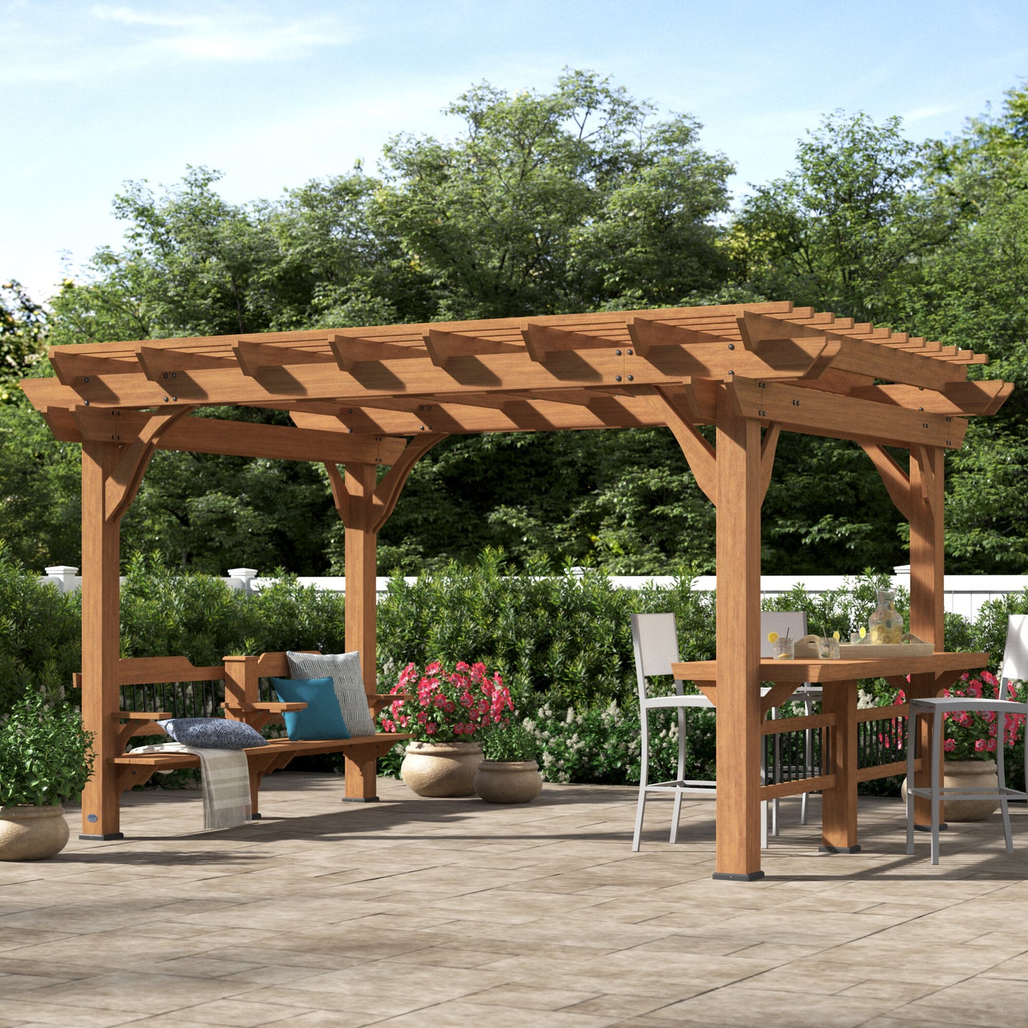 14 ft. x 10 ft. Oasis Wood Cedar Pergola 1260CDR (4 boxes)