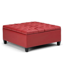 Load image into Gallery viewer, 36 in. Traditional Square Storage Ottoman in Crimson Red Faux Leather
