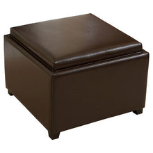 Load image into Gallery viewer, Wellington Leather Tray Top Storage Ottoman Brown
