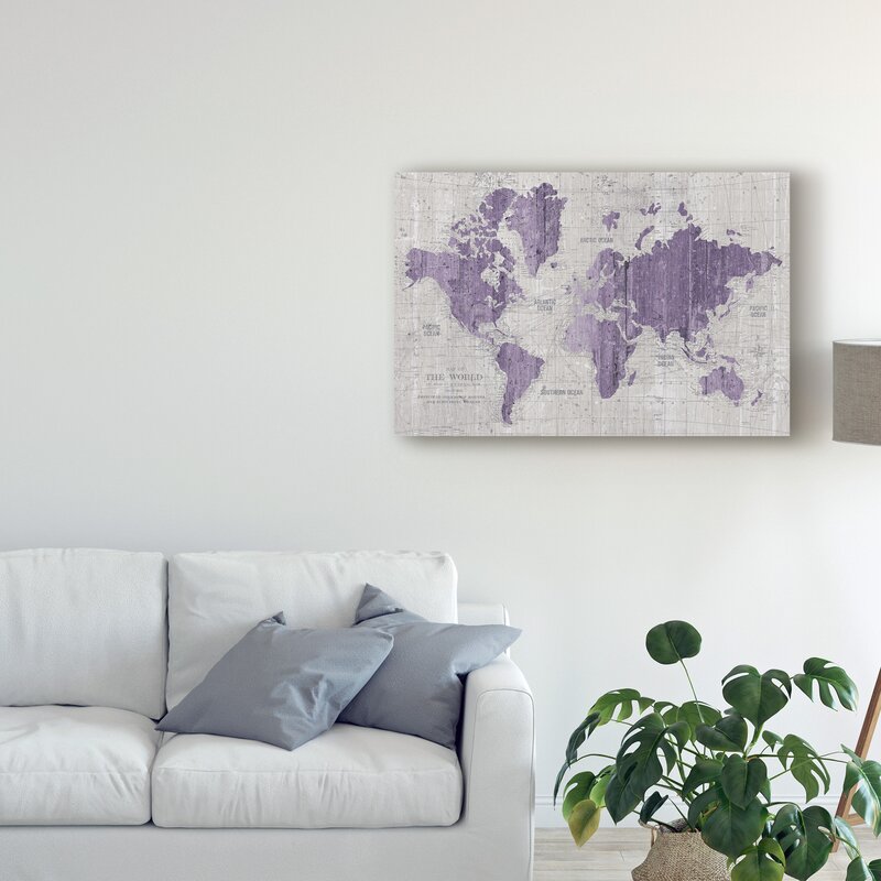 'Old World Map Purple Gray' Graphic Art Print on Wrapped Canvas