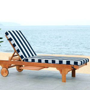 Reclining Chaise Lounge with Cushion, Color: Navy and White, #6189