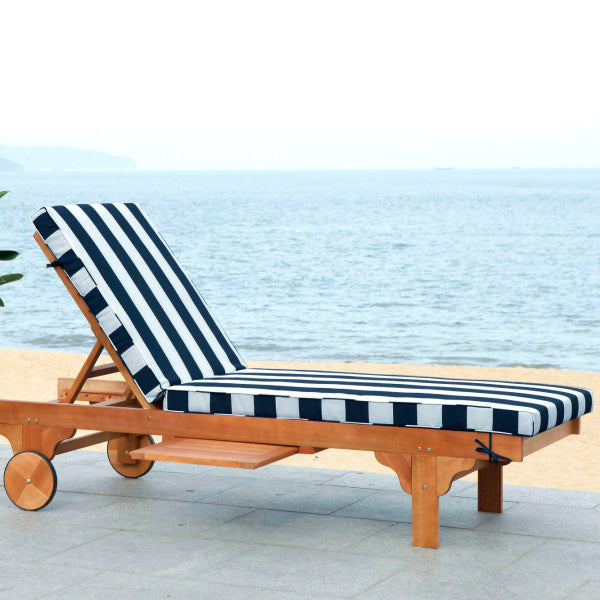 Reclining Chaise Lounge with Cushion, Color: Navy and White, #6189