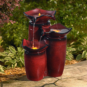 Outdoor 3-Tier Glazed Cascade Pots Fountain in Gradient Red #9945
