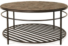 Load image into Gallery viewer, RUSTIC ROUND COCKTAIL TABLE WITH RECLAIMED TOP Hillcrest Collection by Riverside Furniture 5928RR
