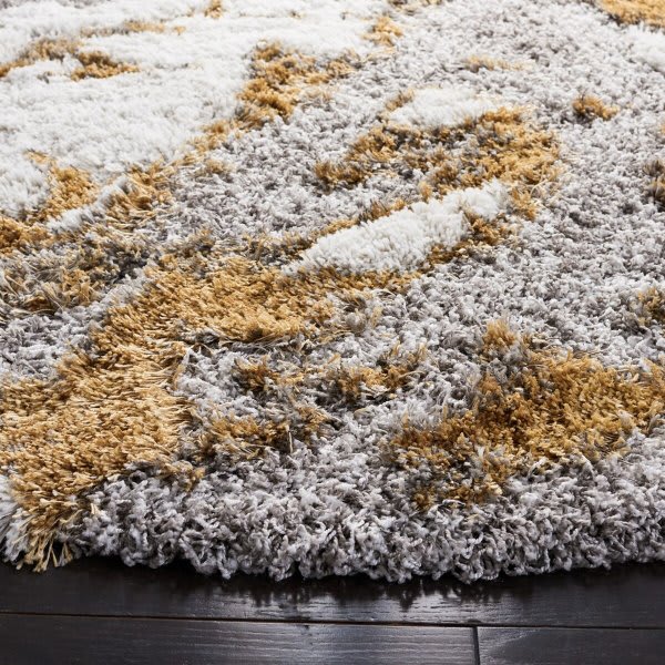 Shag Grey - Gold Area Rug, 9’ x 12’ Rectangle