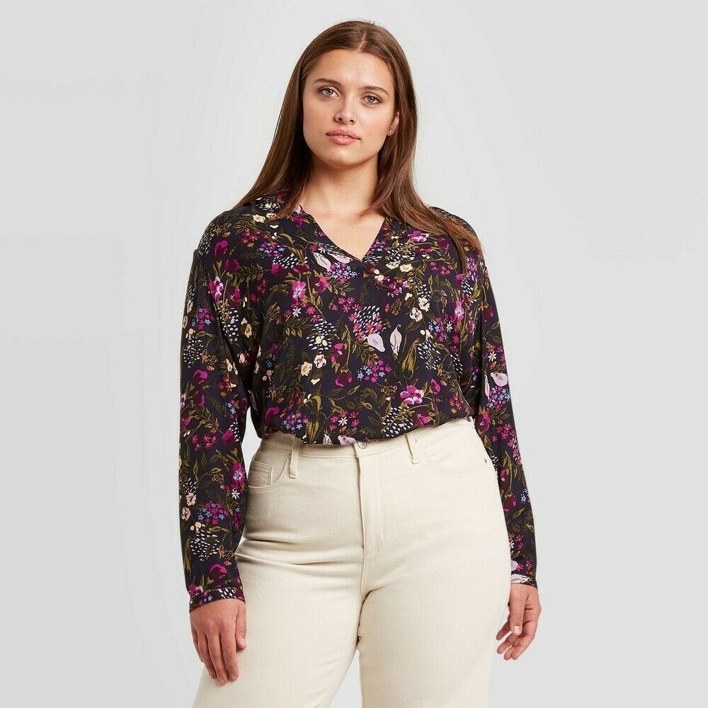 Women's Plus Size Floral Print Long Sleeve Blouse