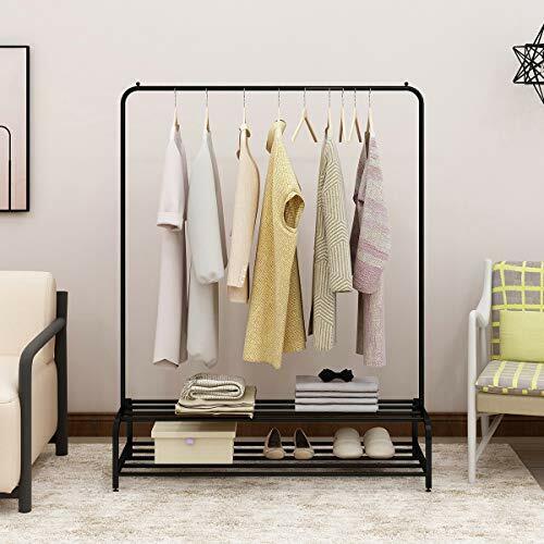 47 x 17 x 60 Garment Rack Industrial Freestanding Clothes Rack With Top Rod And 2 Tier Lower