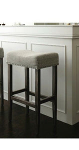 24" Saddle Counter Stool with Wood Legs & Natural Linen Cushion #9603