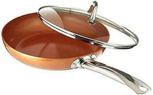 12 Inch Copper Frying Pan With glass Lid #1976HW