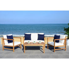 Load image into Gallery viewer, Montez Natural Brown 4-Piece Wood Patio Conversation Set White/Navy Cushions(2339RR)
