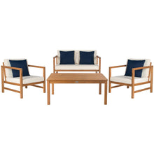 Load image into Gallery viewer, Montez Natural Brown 4-Piece Wood Patio Conversation Set White/Navy Cushions(2339RR)
