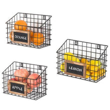 Load image into Gallery viewer, Set of 3 Wall-Mounted Rustic Wire Storage Baskets w/Chalkboard Labels 942AH
