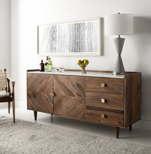 Load image into Gallery viewer, Cora Rose Herringbone Sideboard - Natural Acacia, White Marble *AS-IS*

