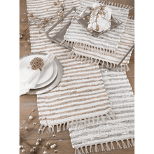 Load image into Gallery viewer, Striped Leather &amp; Cotton Chindi Placemats Silver - Set of Four #9711
