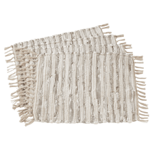 Load image into Gallery viewer, Striped Leather &amp; Cotton Chindi Placemats Silver - Set of Four #9711
