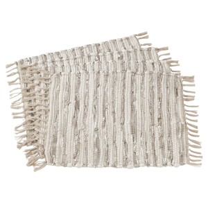 Striped Leather & Cotton Chindi Placemats Silver - Set of Four #9711
