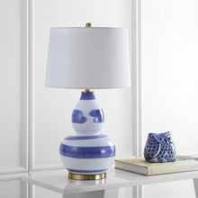 Load image into Gallery viewer, Aileen 32-in Blue/White LED Rotary Socket Table Lamp with Fabric Shade #2053HW
