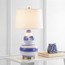 Load image into Gallery viewer, Aileen 32-in Blue/White LED Rotary Socket Table Lamp with Fabric Shade #2053HW

