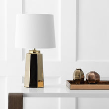 Load image into Gallery viewer, Single Parlon 17.25-in Plated Gold LED Rotary Socket Table Lamp with Fabric Shade #1036HW

