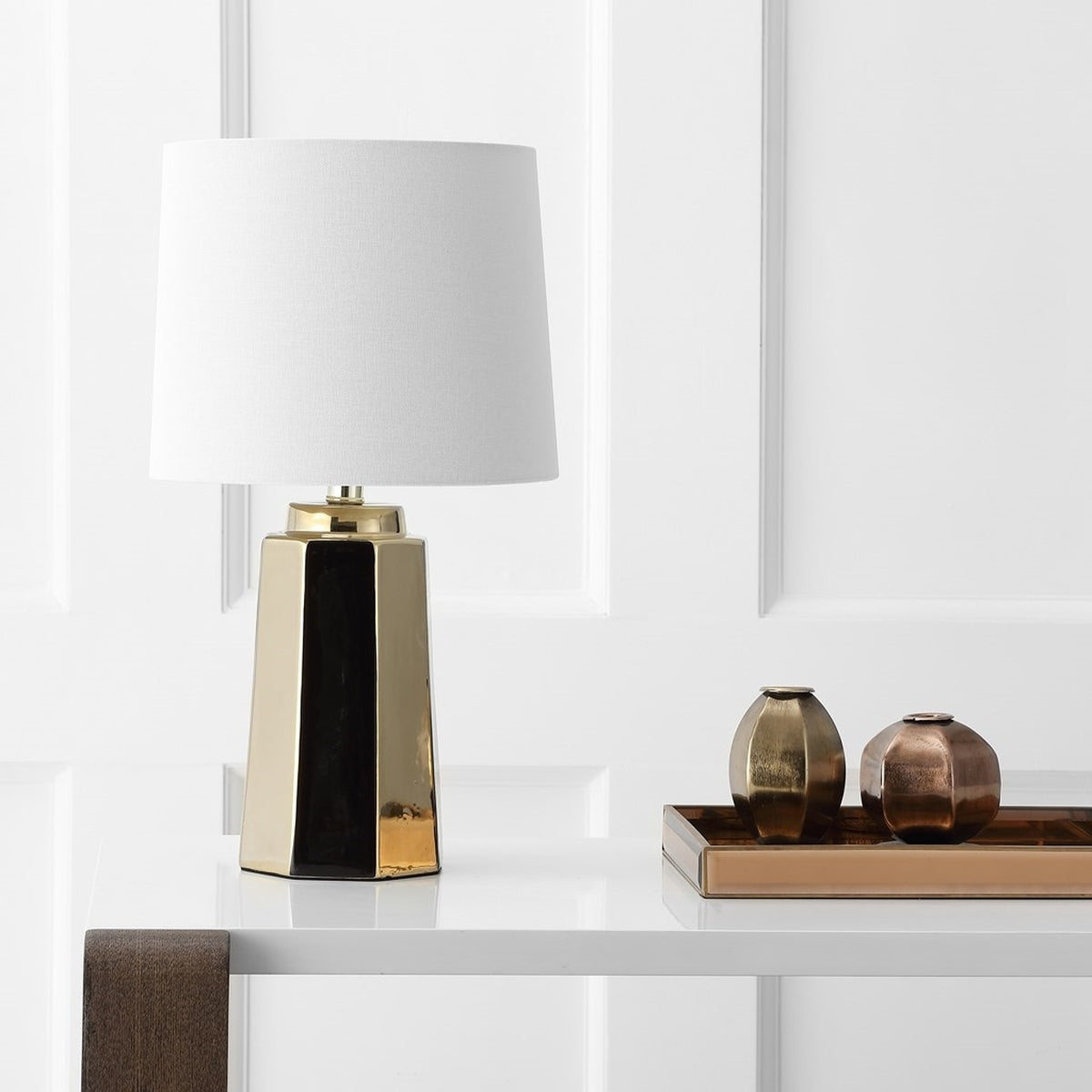 Single Parlon 17.25-in Plated Gold LED Rotary Socket Table Lamp with Fabric Shade #1036HW