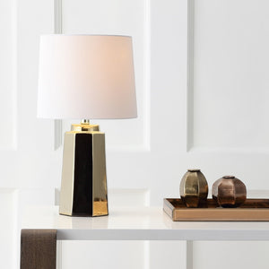 Single Parlon 17.25-in Plated Gold LED Rotary Socket Table Lamp with Fabric Shade #1036HW