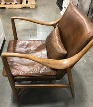 Load image into Gallery viewer, Home Meridian Brown Accent Arm Chair with Genuine Leather Seat and Wood Frame
