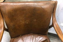 Load image into Gallery viewer, Home Meridian Brown Accent  Arm Chair with Genuine  Leather Seat and Wood Frame **AS IS**
