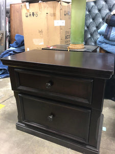 Lavinia Wood and Metal 2 Drawer Nightstand in Dark Brown with Solid Wood Frame and Top **AS IS**