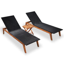 Load image into Gallery viewer, Sun Loungers set of 2 with Table Rattan &amp; Solid Acacia Wood 2096

