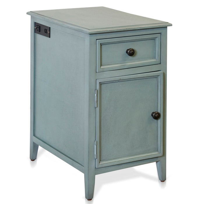 Seafoam Side Table with Drawer and Cabinet