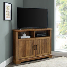 Load image into Gallery viewer, 44&quot; Grooved Door Corner TV Console in Reclaimed Barnwood - Walker Edison W44CMCR2DRO MRM1040
