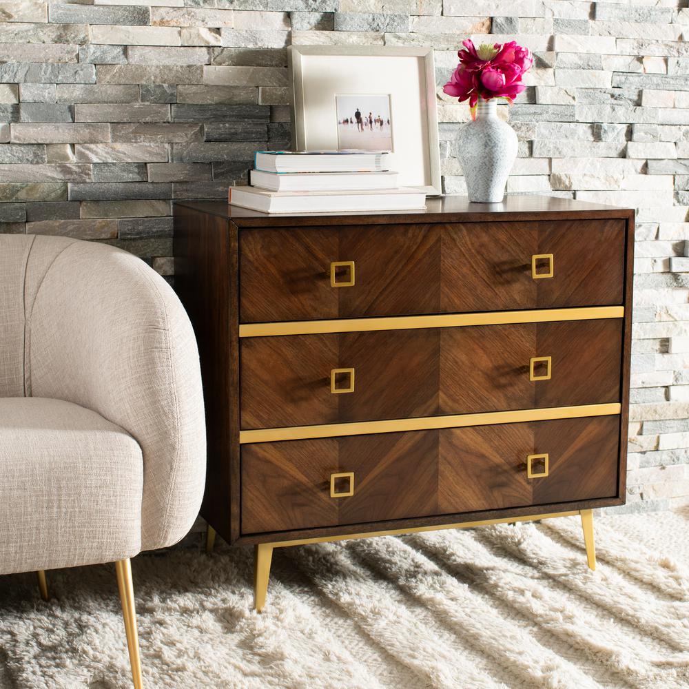 Katia 3-Drawer Walnut/Gold Chest #842HW