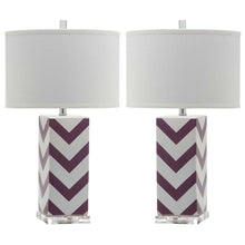 Load image into Gallery viewer, Chevron 27 in. Purple Stripe Table Lamp with White Shade (Set of 2) -542CE
