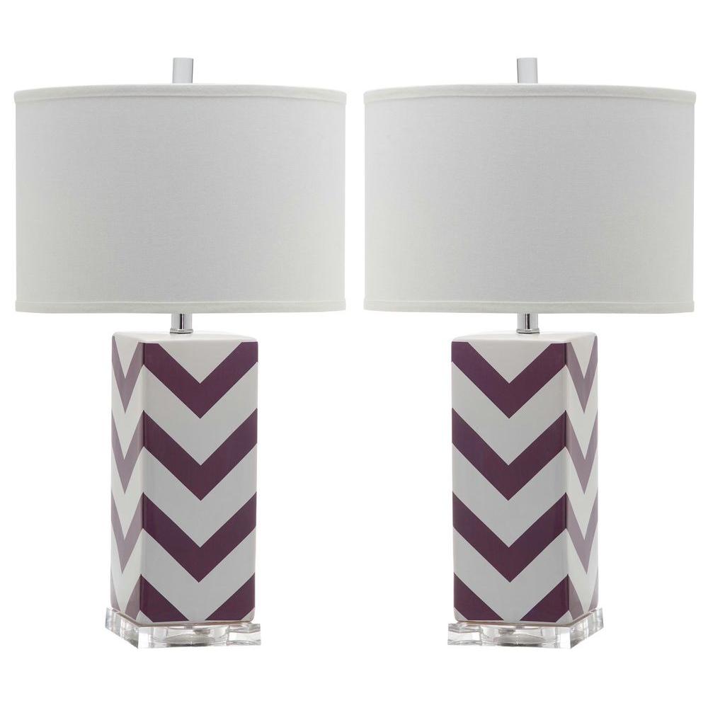 Chevron 27 in. Purple Stripe Table Lamp with White Shade (Set of 2) -542CE