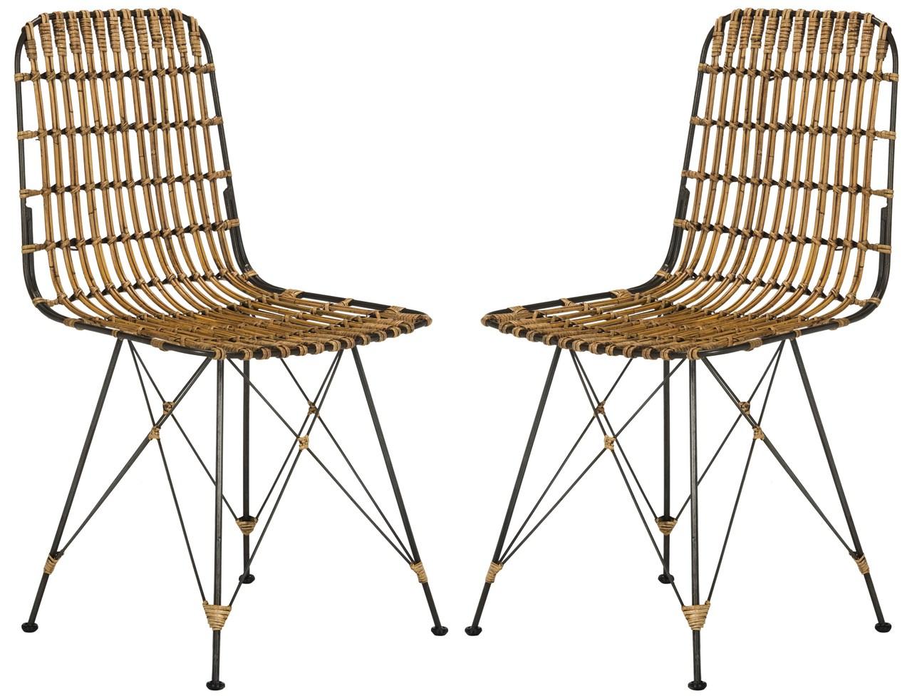 Minerva Wicker Dining Chair Black Metal with Natural Brown Wash (Set of 2) 116CDR