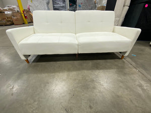 Desert Fields Coil Futon, White Faux Leather *AS-IS*  7443RR-OB